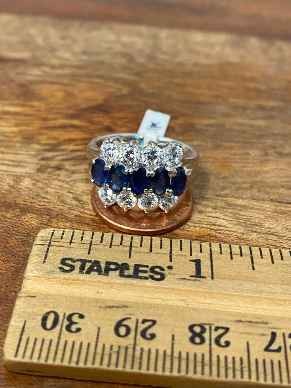 925 Sterling Silver Natural Sapphire And CZ Ring